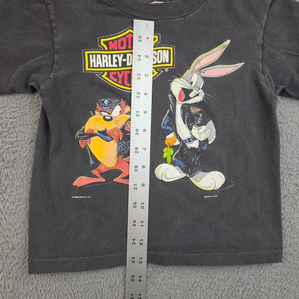 Vintage Harley Davidson Shirt Boy's Small Looney Tunes Bugs Bunny Taz 90s Black - Picture 4 of 12